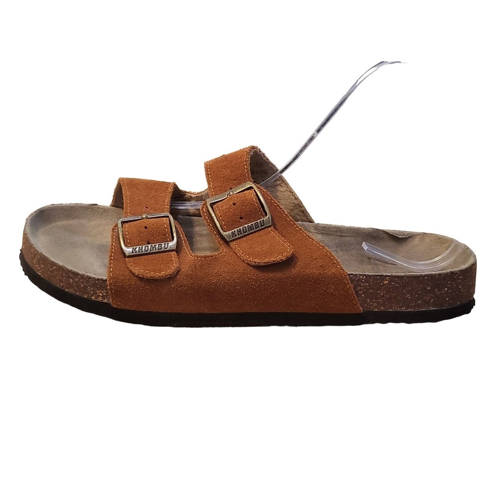 Khombu Amanda Double Buckle Sandals Women Sz 8 M Brown Leather Casual Boho Slide